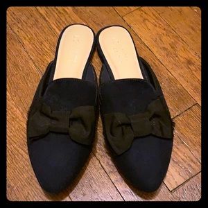 Cute Navy Mules with Black Bow